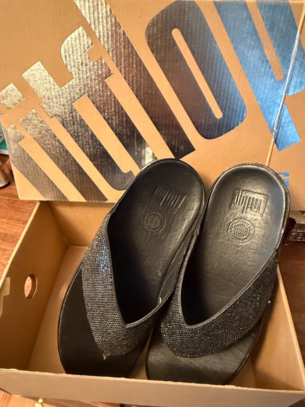 Fitflop Black Sparkle Flip Flop Slides